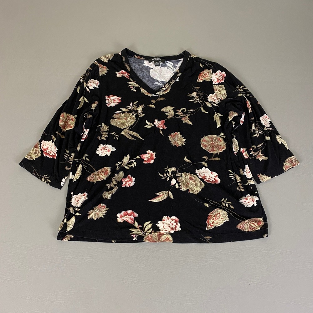 Karen Kane Blouse Top 1X Plus Size Floral Print‎ V-Neck 3/4 Sleeve Tunic